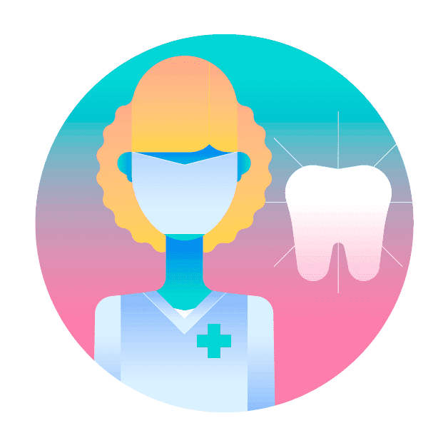Ilustração de um dentista qualificado junto a um dente